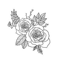 una ilustración de rosa como arreglo floral aislado en blanco. rosas sin color para composición de diseño como elemento en invitaciones de boda, tarjetas de felicitación y más. vector