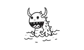cute monster illustration. colorless cartoon for drawing and coloring activities. fun activity for kids development and creativity. object isolated on white background in vector design.