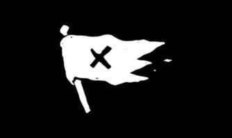 bandera blanca con la marca x en el medio. representando rendición, desastre, daño o peligro. Ilustración de dibujos animados animados dibujados a mano de tema de suspenso de miedo. vector de diseño de dibujo de doodle.