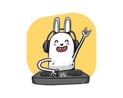 a rabbit leads a music performance illustration. creative hand-drawn character in vector graphics. a cute drawing for creative design elements.