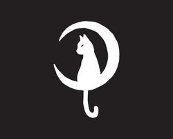 a silhouette of a cat sitting on the crescent moon. a white silhouette vector illustration on a black background.