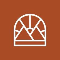 el logotipo de la montaña, icono, símbolo en estilo bohemio sobre un fondo marrón. ilustración de elemento de vector para la decoración en estilo minimalista moderno.