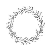 a beautiful vintage frame of floral wreath. a hand drawn illustration of leaves decoration in circle for wedding invitation, lettering, greeting card, etc. vector
