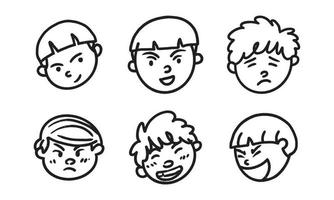 conjunto de emociones de cara de niño. un niño expresando sus sentimientos. Doodle ilustración facial de la expresión humana. dibujar personajes en un gráfico vectorial. vector