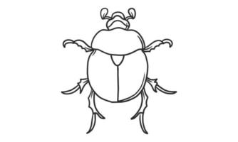 Ilustración de vector lineart de escarabajos sobre fondo blanco, boceto de insecto insecto escarabajo cornudo japonés dibujado a mano