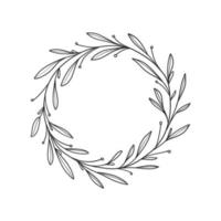 un hermoso marco vintage de guirnalda floral. una ilustración dibujada a mano de decoración de hojas en círculo para invitación de boda, letras, tarjetas de felicitación, etc. vector