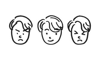 hand drawn icon set of facial boy expression. simple doodle icon illustration in vector for decorating any design.