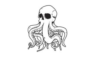 kraken fantasy isolated on white background. outlined cartoon drawing of creepy, gothic, death icon for tattoo, poster, halloween theme, etc. vector