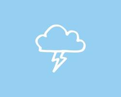 una nube y un trueno se dibujan sobre un fondo azul generando un símbolo de tormenta. la ilustración de contorno vectorial para decorar un diseño creativo. vector