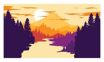 Ilustración del paisaje del matiz del crepúsculo. auténtica vista al bosque ilustrada en estilo minimalista para gráficos de elementos y decoración.
