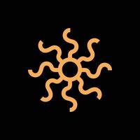 el logotipo del sol, icono, símbolo en estilo bohemio sobre un fondo negro. ilustración de elemento de vector para la decoración en estilo minimalista moderno.