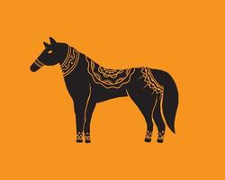el objeto abstracto en los estilos escandinavos contemporáneos. Ilustraciones vectoriales de tinta de silueta de un caballo que tiene algún patrón de adorno en la espalda.