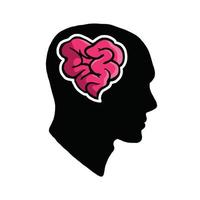 brain illustration shaped in a heart and colored in pink. romance illustration, representing when the love bird is in love. creative illustration in a vector graphic.