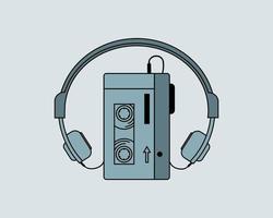 a cassette player and headset illustration. a collection of the colored hand drawn doodles in vector graphics for creative element design.