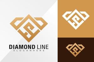 Plantilla de ilustración de vector de diseño de logotipo de arte de línea de diamante de lujo