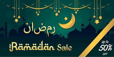 ramadan kareem luxury background sale with mosque template design Premium vector