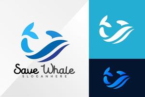 Whale and Sea Wave Logo Design Vector illustration template
