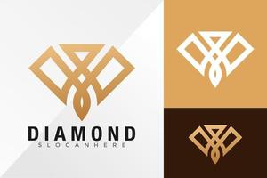 Plantilla de ilustración de vector de diseño de logotipo de línea de diamante dorado