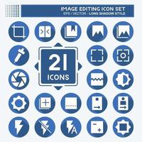 Icon Set Image Editing - Long Shadow Style - Simple illustration,Editable stroke vector