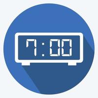 icono de reloj digital - estilo de sombra larga - ilustración simple, trazo editable vector