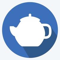 Icon Teapot - Long Shadow Style - Simple illustration,Editable stroke vector