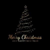merry christmas with golden christmas tree vector