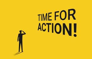 Time for action. Isolated with yellow background vector