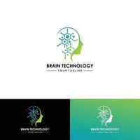 vector de logotipo de tecnología inteligente humana cabeza, tipo de logotipo artificial de cerebro humano, vector de icono, vector de logotipo de tecnología inteligente