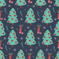 Christmas tree and sock for gifts seamless pattern. Vector illustration in flat style