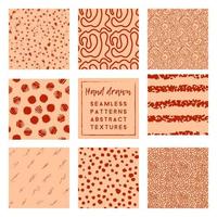 set of orange color seamless patterns with brush stroke elements vector