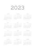 Plantilla de diario de planificador personal de calendario 2023 en estilo estricto clásico. Calendario Mensual Calendario Individual Minimalismo Diseño Restringido Para Cuaderno De Negocios. la semana comienza el domingo vector