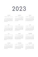 Plantilla de diario de planificador personal de calendario 2023 en estilo estricto clásico. Calendario Mensual Calendario Individual Minimalismo Diseño Restringido Para Cuaderno De Negocios. la semana comienza el domingo vector