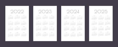 2022 2023 2024 2025 calendar individual schedule template in minimalist trendy style. Week starts on sunday vector
