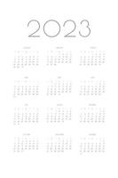 Plantilla de diario de planificador personal de calendario 2023 en estilo estricto clásico. Calendario Mensual Calendario Individual Minimalismo Diseño Restringido Para Cuaderno De Negocios. la semana comienza el domingo vector