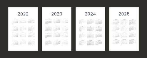 2022 2023 2024 2025 calendar individual schedule template in minimalist trendy style. Week starts on sunday vector