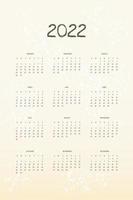 2022 calendar vertical template in cute simple style with textured effects. Week starts on sunday vector