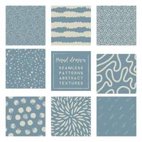 dusty blue doodle patterns collection with simple hand drawn elements vector