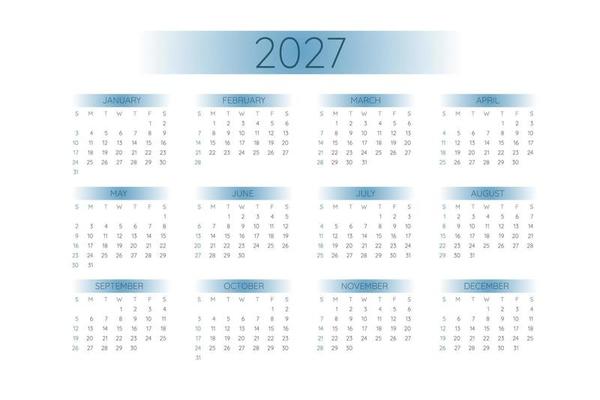 2027 pocket calendar template in strict minimalistic style with blue gradient elements horizontal format week starts on sunday 4683941 vector art at vecteezy
