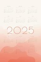 2025 calendar with coral gradient shapes vector