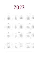 2022 calendar template individual planner in minimalist classic style. Week starts on sunday vector