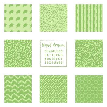 Light green color seamless pattern collection with doodle elements vector