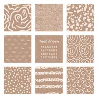 set of taupe and beige seamless patterns with hand drawn simple elements vector