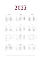 2023 calendar personal planner diary template in classic strict style. Monthly calendar individual schedule minimalism restrained design for business notebook. Week starts on sunday vector