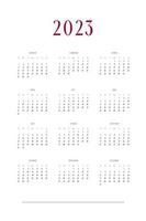 Plantilla de diario de planificador personal de calendario 2023 en estilo estricto clásico. Calendario Mensual Calendario Individual Minimalismo Diseño Restringido Para Cuaderno De Negocios. la semana comienza el domingo vector