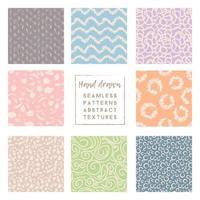 Delicate pastel color seamless patterns collection with naive hand drawn elements vector