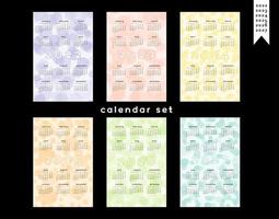 2022 2023 2024 2025 2026 2027 calendar set. Multicolor playful background with hand drawn translucent spots. Week starts on Sunday vector