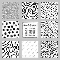 monochrome white and black minimalistic trendy hand drawn seamless patterns set vector