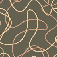 olive and beige curly intertwining endless thin lines abstract seamless pattern vector