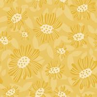 mustard yellow floral seamless pattern in hand drawn naive style, background with flowers and leaves vector