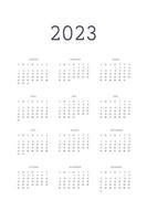 Plantilla de diario de planificador personal de calendario 2023 en estilo estricto clásico. Calendario Mensual Calendario Individual Minimalismo Diseño Restringido Para Cuaderno De Negocios. la semana comienza el domingo vector